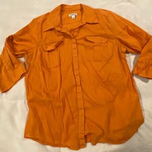 Orange button down half long sleeve shirt